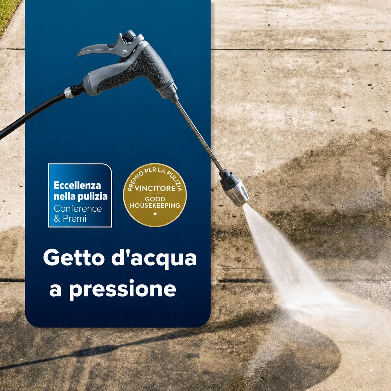TurboJet spruzza acqua ad alta pressione su una superficie in cemento